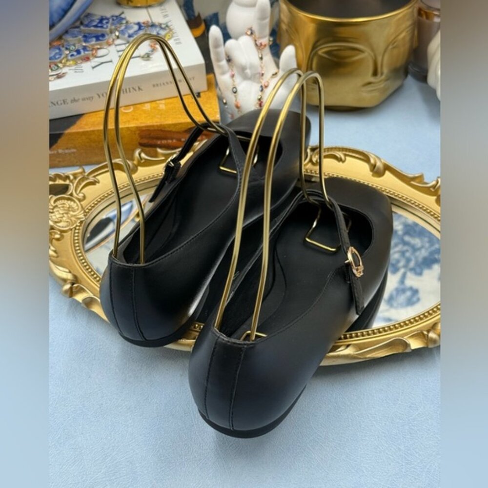 🆕 TORY BURCH 🧿 NWOB Selby Black Leather Square Toe Mary Jane Ballet Flats Sz 7 - Picture 7 of 14